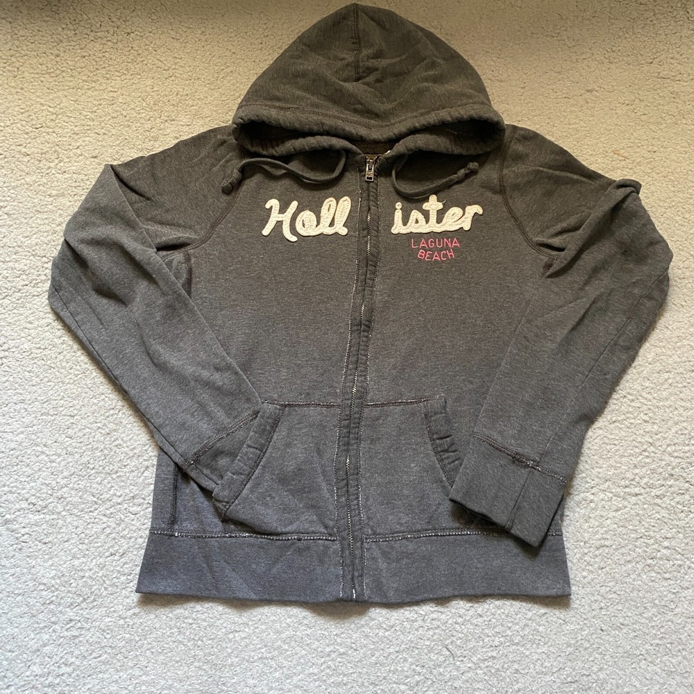 Hollister Long Sleeve Hoodie Sweatshirt‎ Gray Women's Large Tee Womens Full Zip